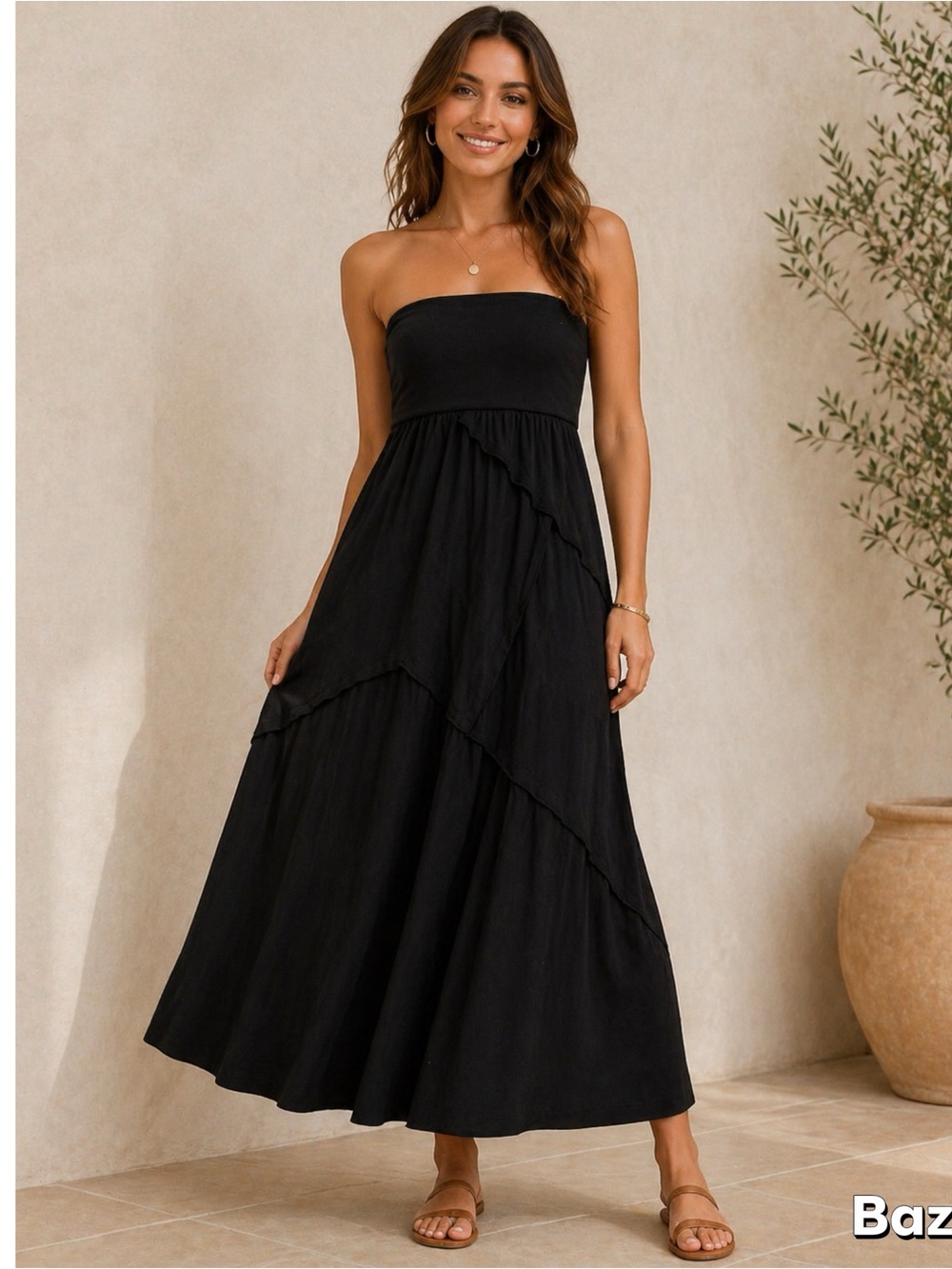 SZ L Black Stretch Strapless Maxi Dress NWT by thyme and honey New